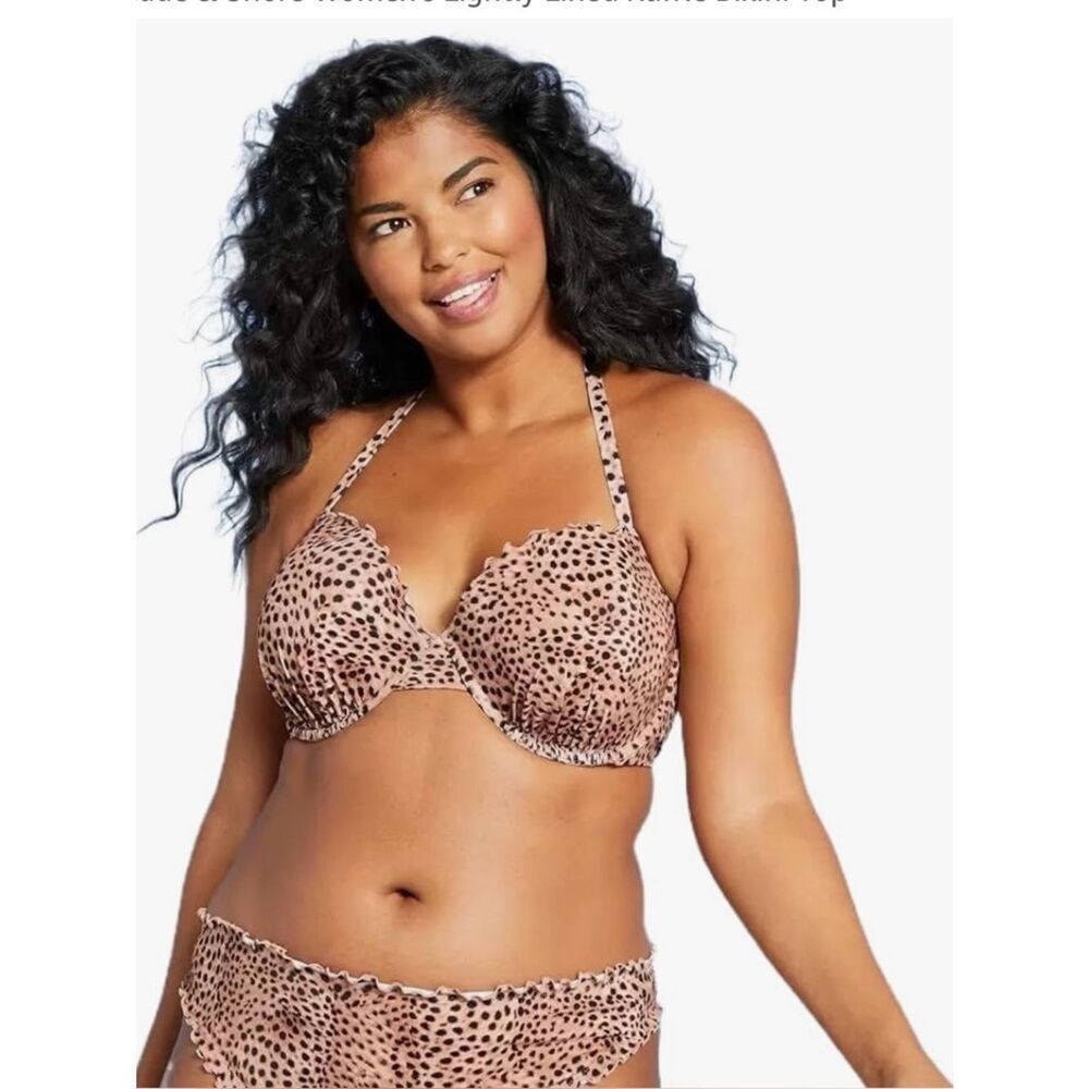 Shade & Shore Leopard Print Ruffle 2pc Bikini Set(Top 34b,Bottom Large)